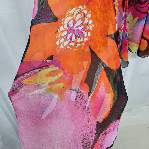 Chico's Pink Orange Artsy Silk Y2K Floral Boho Fairy Skirt 2 (L) - Picture 5 of 15